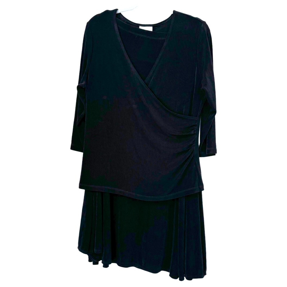 Coldwater‎ Creek Travel Stretch Slinky Knit Faux Wrap Top 3/4 Sleeve Skirt Set L